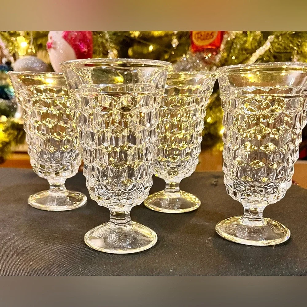 Fostoria American Clear Crystal Cubist Footed Juice Glasses Set of 4 MCM Vintage